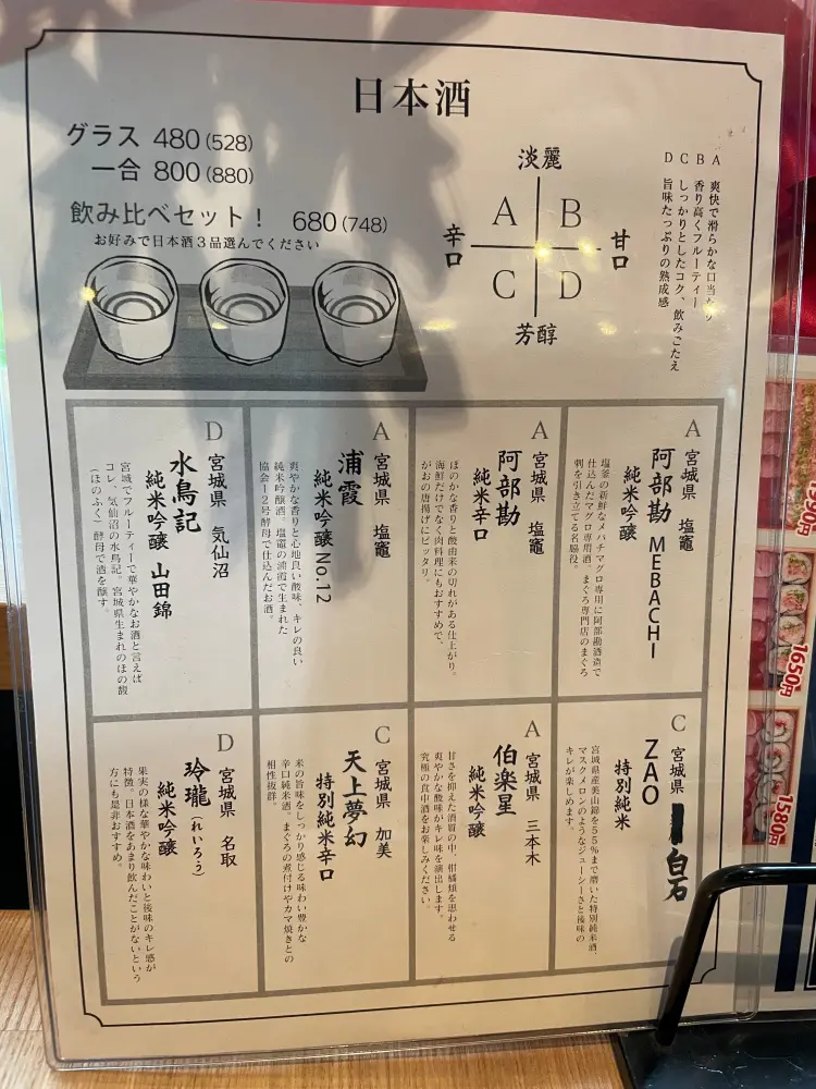 日本酒のメニュー