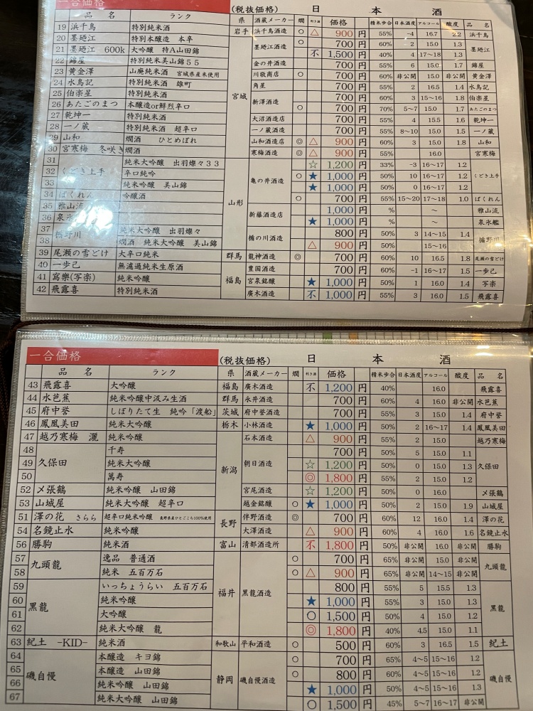 日本酒メニュー