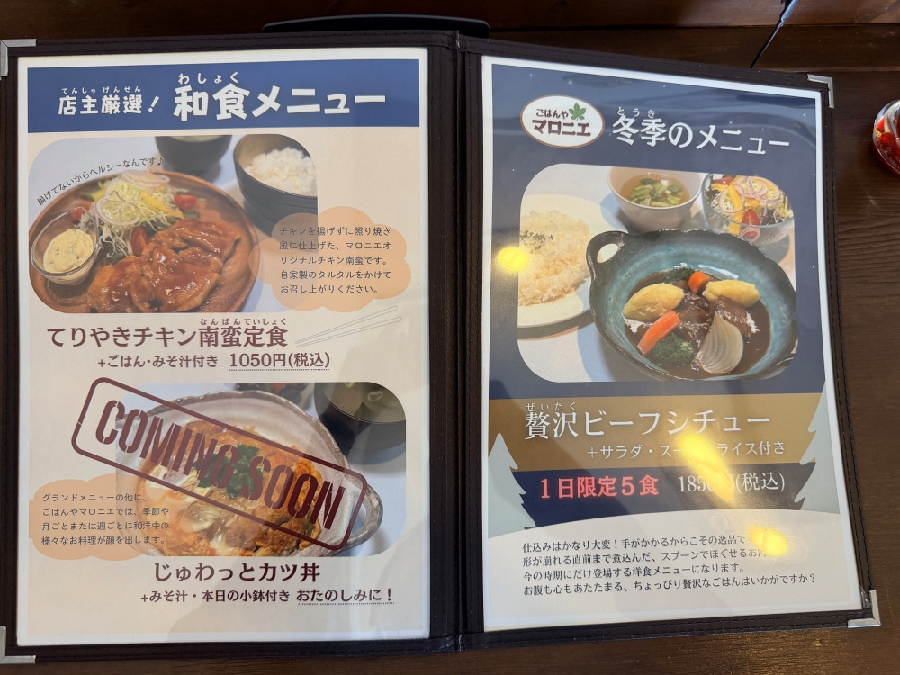 ごはんやマロニエのメニュー３
