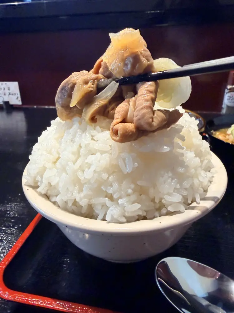 ご飯の上にモツ